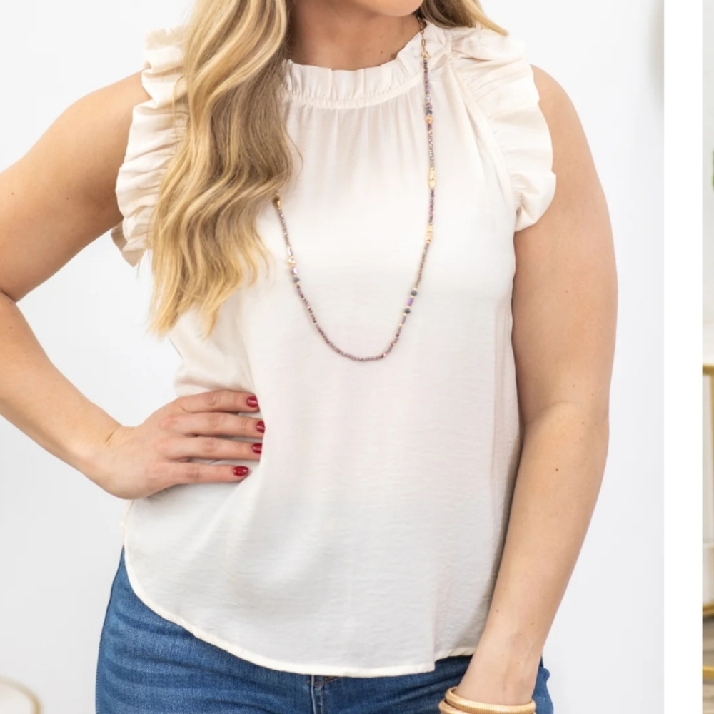 The Workshop Elegant Cream Ruffle Sleeveless Top - Picture 7 of 9